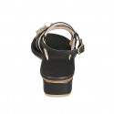 Sandalia para mujer con cinturon cruzado y pedreria de cristal en piel negra tacon 4 - Tallas disponibles:  33, 34, 43, 44, 45, 46
