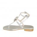 Sandalia de dedo para mujer con cinturon y estras en piel laminada plateada tacon 2 - Tallas disponibles:  42