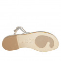 Woman's thong sandal with strap and rhinestones in silver laminated leather heel 2 - Available sizes:  33, 34, 42, 43, 44, 45, 46