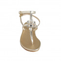 Woman's thong sandal with strap and rhinestones in platinum laminated leather heel 2 - Available sizes:  34, 42, 43, 44, 45, 46