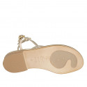 Woman's thong sandal with strap and rhinestones in platinum laminated leather heel 2 - Available sizes:  34, 42, 43, 44, 45, 46