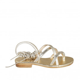Woman's gladiator thong sandal in platinum laminated leather heel 2 - Available sizes:  32