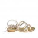 Woman's gladiator thong sandal in platinum laminated leather heel 2 - Available sizes:  32, 33, 42, 43, 45