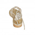 Woman's gladiator thong sandal in platinum laminated leather heel 2 - Available sizes:  32, 33, 42, 43, 45