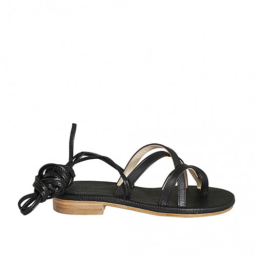 Sandale entredoigt spartiates à lacets pour femmes en cuir noir talon 2 - Pointures disponibles:  32, 33
