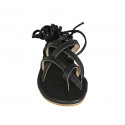Woman's thong gladiator sandal in black leather heel 2 - Available sizes:  32, 33, 34, 42, 43, 44, 45, 46