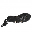 Woman's thong gladiator sandal in black leather heel 2 - Available sizes:  32, 33, 34, 42, 43, 44, 45, 46