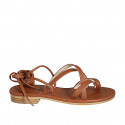 Woman's thong gladiator sandal in cognac brown leather heel 2 - Available sizes:  32, 33, 34, 42, 43, 44