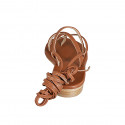 Sandalia de dedo estilo gladiador con cordones para mujer en piel cognac tacon 2 - Tallas disponibles:  32, 33, 44