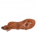 Sandalia de dedo estilo gladiador con cordones para mujer en piel cognac tacon 2 - Tallas disponibles:  32, 33, 44