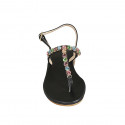 Sandalo infradito da donna in pelle nera con strass di cristalli multicolor tacco 2 - Misure disponibili: 33, 34, 42, 43, 44, 45, 46
