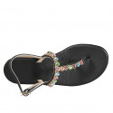 Woman's thong sandal in black leather with multicolored crystal rhinestones heel 2 - Available sizes:  33, 34, 42, 43, 44, 45, 46