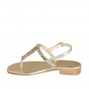 Woman's thong sandal in platinum laminated leather with multicolored crystal rhinestones heel 2 - Available sizes:  33, 34, 42, 43, 44, 45, 46