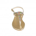 Sandale entredoigt pour femmes en cuir lamé platine avec strass en cristal multicouleurs talon 2 - Pointures disponibles:  43