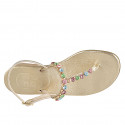 Woman's thong sandal in platinum laminated leather with multicolored crystal rhinestones heel 2 - Available sizes:  33, 34, 42, 43, 44, 45, 46