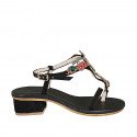 Sandalo infradito da donna in camoscio nero con strass di cristalli a forma di frutta e cinturino tacco 4 - Misure disponibili: 34, 42, 46