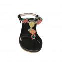 Sandalo infradito da donna in camoscio nero con strass di cristalli a forma di frutta e cinturino tacco 4 - Misure disponibili: 32, 33, 34, 42, 43, 45, 46