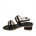 Sandalia para mujer en gamuza negra con pedreria de cristal a forma de flores tacon 4 - Tallas disponibles:  32, 33, 34, 42, 43, 44, 45, 46