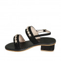 Woman's sandal with flower-shaped crystal rhinestones in black suede heel 4 - Available sizes:  32, 33, 34, 42, 43, 44, 45, 46
