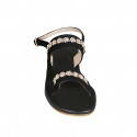 Sandale pour femmes avec strass de cristal en forme de fleurs en daim noir talon 4 - Pointures disponibles:  32, 33, 34, 42, 43, 44, 45