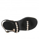 Woman's sandal with flower-shaped crystal rhinestones in black suede heel 4 - Available sizes:  32, 33, 34, 42, 43, 44, 45, 46