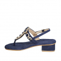 Sandale pour femmes avec strass de cristal en forme de fleurs en daim bleu talon 4 - Pointures disponibles:  45