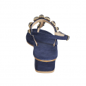 Sandalia para mujer en gamuza azul con pedreria de cristal a forma de flores tacon 4 - Tallas disponibles:  33, 43, 44, 45