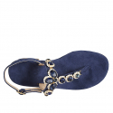 Sandalo da donna con strass di cristalli a fiori in camoscio blu tacco 4 - Misure disponibili: 33, 43, 44, 45