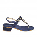 Sandale pour femmes avec strass de cristal en forme de fleurs en daim bleu talon 4 - Pointures disponibles:  33, 43, 44, 45