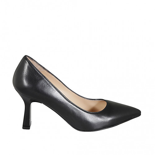 Women's pointy pump shoe in black-colored leather heel 7 - Available sizes:  32, 34, 43, 45