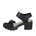 Sandale pour femmes avec boucles réglables en cuir noir talon 5 - Pointures disponibles:  33, 34, 42, 44, 45