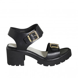 Sandale pour femmes avec boucles réglables en cuir noir talon 5 - Pointures disponibles: 42
