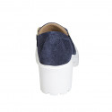 Woman's casual mocassin with chain in blue denim fabric heel 5 - Available sizes:  42, 45