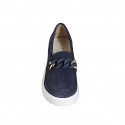 Woman's casual mocassin with chain in blue denim fabric heel 5 - Available sizes:  34, 42, 44, 45