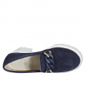 Woman's casual mocassin with chain in blue denim fabric heel 5 - Available sizes:  34, 42, 44, 45