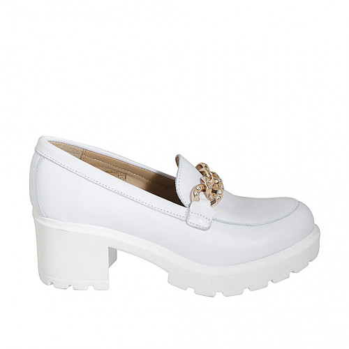Woman's loafer in white leather with...