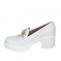 Woman's loafer in white leather with chain heel 5 - Available sizes:  32, 33, 34, 42, 43, 44, 46