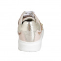 Woman's laced shoe with removable insole and studs in rose, laminated platinum and rose printed leather wedge heel 4 - Available sizes:  42, 44