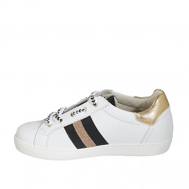 Chaussure pour femmes à lacets avec semelle amovible et goujons en cuir blanc, noir et lamé bronze talon compensé 2 - Pointures disponibles:  33 2