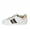 Scarpa stringata da donna in pelle bianca, nera e laminata bronzo con borchie e plantare estraibile zeppa 2 - Misure disponibili: 33