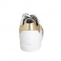 Chaussure pour femmes à lacets avec semelle amovible et goujons en cuir blanc, noir et lamé bronze talon compensé 2 - Pointures disponibles:  33, 34, 42, 43, 44