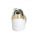 Scarpa stringata da donna in pelle bianca, nera e laminata bronzo con borchie e plantare estraibile zeppa 2 - Misure disponibili: 33