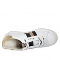 Scarpa stringata da donna in pelle bianca, nera e laminata bronzo con borchie e plantare estraibile zeppa 2 - Misure disponibili: 33