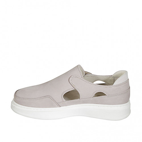 Hochgeschlossener Damenschuh mit Klettverschluss aus grauem Wildleder Keilabsatz 4