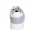 Scarpa stringata in pelle bianca e laminata argento e camoscio azzurro con strass e plantare estraibile zeppa 4 - Misure disponibili: 42, 43, 44