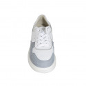 Scarpa stringata in pelle bianca e laminata argento e camoscio azzurro con strass e plantare estraibile zeppa 4 - Misure disponibili: 42, 43, 44