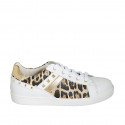 Woman's laced shoe with removable insole and studs in white, bronze and spotted printed leather wedge heel 2 - Available sizes:  33, 42