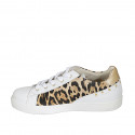 Woman's laced shoe with removable insole and studs in white, bronze and spotted printed leather wedge heel 2 - Available sizes:  33, 42