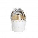 Woman's laced shoe with removable insole and studs in white, bronze and spotted printed leather wedge heel 2 - Available sizes:  33, 42