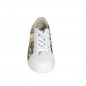 Woman's laced shoe with removable insole and studs in white, bronze and spotted printed leather wedge heel 2 - Available sizes:  33, 42